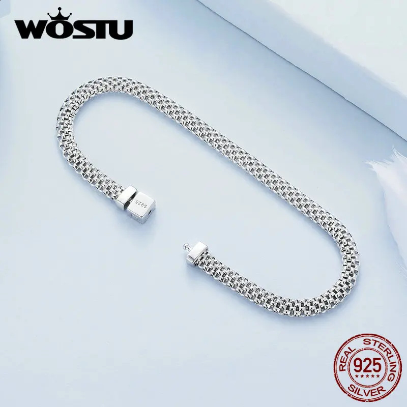 WOSTU 925 Pure Silver European Simple Knitted Mesh Bracelet Womens Fashion Chain y Wrist Jewelry Wedding Gift B124 240912