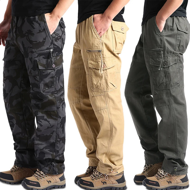 Mens Overalls Loose Straight Multi-Pocket Casual Pants Outdoor Training Sports Camouflage Tactical Pants Cotton Comfort 240911