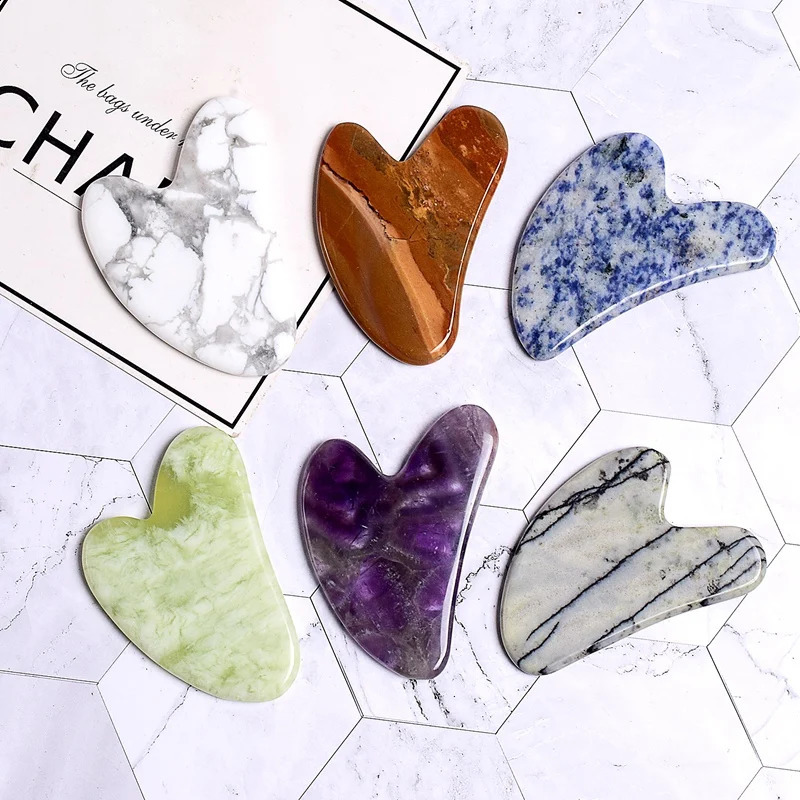 Heart Shape GuaSha Tool Face Rose Quartz Stone Massager Chin Nose Lifting Firming Scraping Board Massage Health Care Skin 240911