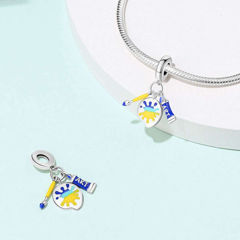 New 925 Sterling Silver Charm Brush Tool Color Disc Bead Pendant Fit Charms Silver 925 Original Bracelet DIY Jewelry Making For women Gifts