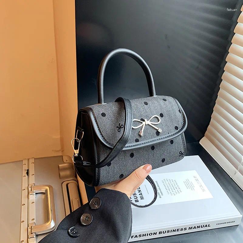 2025 NEW Drawstring Korean Style Bow Bag Women's Single Shoulder Crossbody High-end Polka Dot Handheld Small Square Drop zhanyishengli