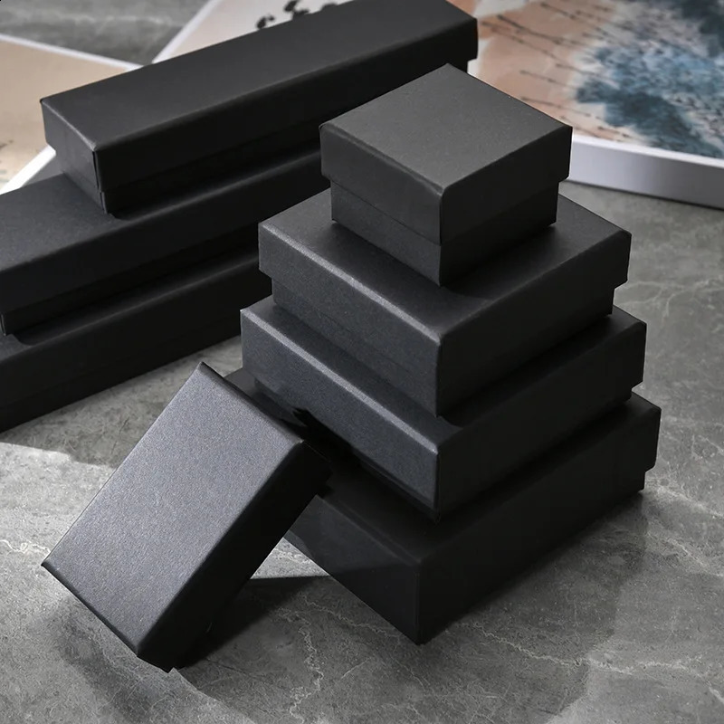 12Pcs Black Cardboard Kraft Paper Jewelry Packaging Boxes For Ring Watch Necklace Earrings Jewelry Set Package Case Storage 240910