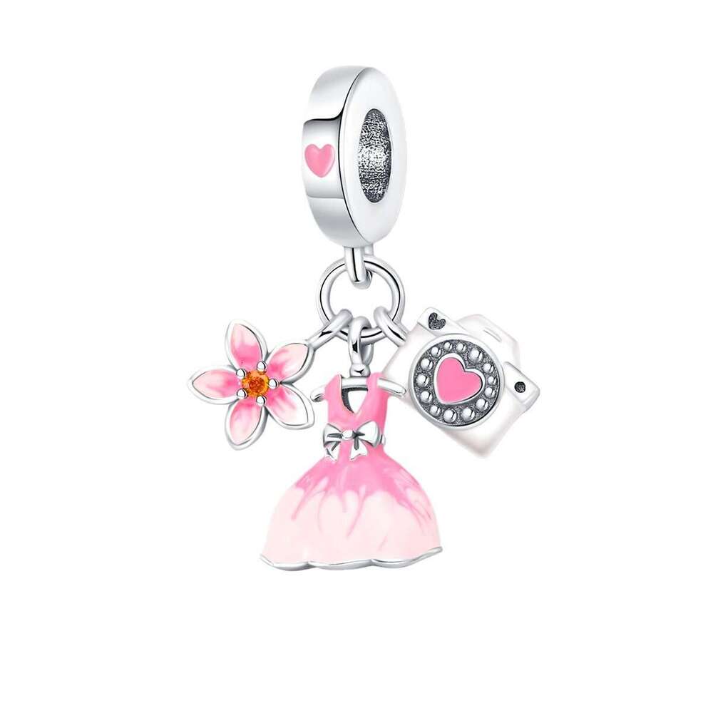 New 925 Sterling Silver Charm Romantic Travel Rose Tower Camera charms pendant beads Fit Charms Silver 925 Original Bracelet DIY Jewelry Making For wo