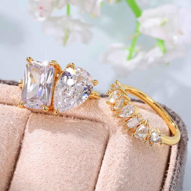 Water Drop Cubic Designer Zircon CZ Diamond Handmade Couple Wedding Rings Vintage Jewelry 18K Gold Fill Party Eternity Women Bridal Ring Set Gift