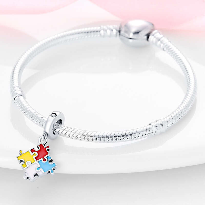 New 925 Sterling Silver Charm Puzzle Color Series pendant Fit Charms Silver 925 Original Bracelet DIY Jewelry Making For women Gifts