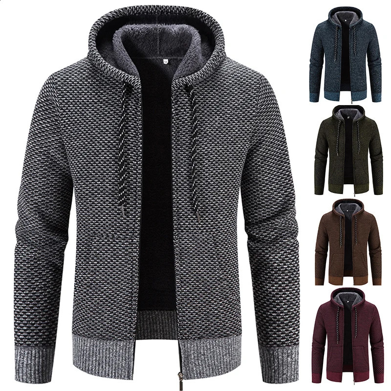 Male Knitted Casual Jackets with Hood Mens Sweater Coat Y2K Hoodies Korean Streetwear Baseball Jumpers Top Clothing 240911
