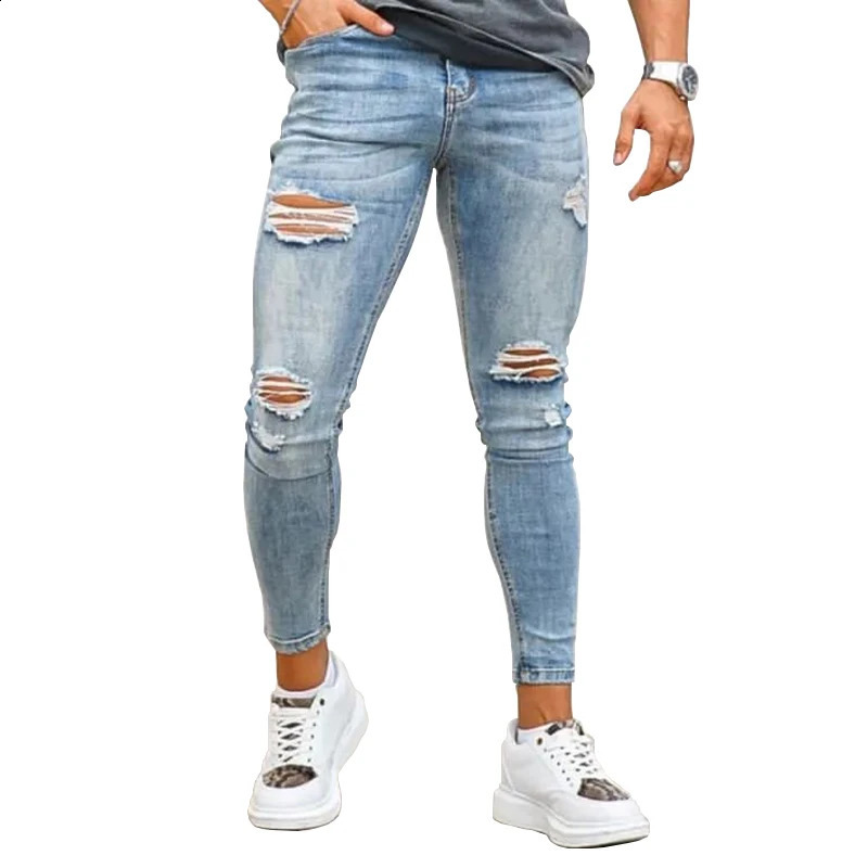 Mens straight pants custom tear tight denim fashion Jens for man pantalones de hombre jeans streetwear mens 240914