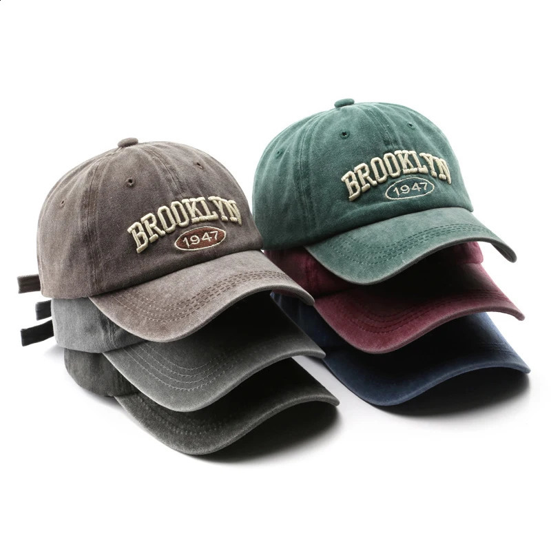 Retro Washed Cotton Baseball Cap Men Women Letter Embroidery Hip Hop Hat Unisex Adjustable Outdoor Sports Sunshade Caps 240906