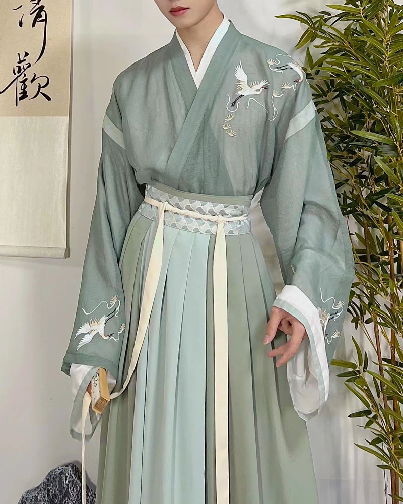 Elegant Pine and Crane Embroidered Hanfu Dress for Men: Traditional Chinese Hanfu Outfit