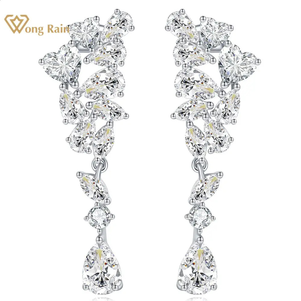 Wong Rain 925 Sterling Silver Pear Lab Sapphire High Carbon Diamonds Gemstone 18K Gold Plated Drop Dangle Earrings Fine Jewelry 240914