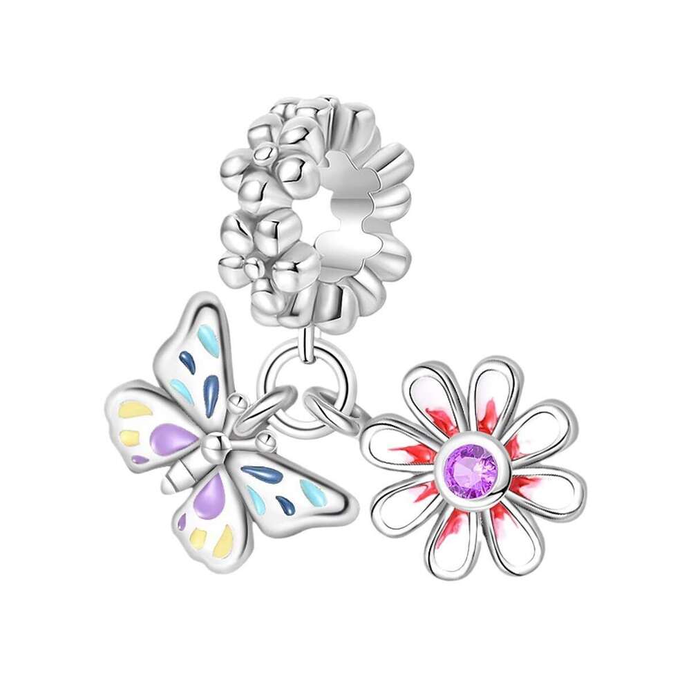 New 925 Sterling Silver Charm Romantic Colorful Small Flower Pendant Fit Charms Silver 925 Original Bracelet DIY Jewelry Making For women Gifts