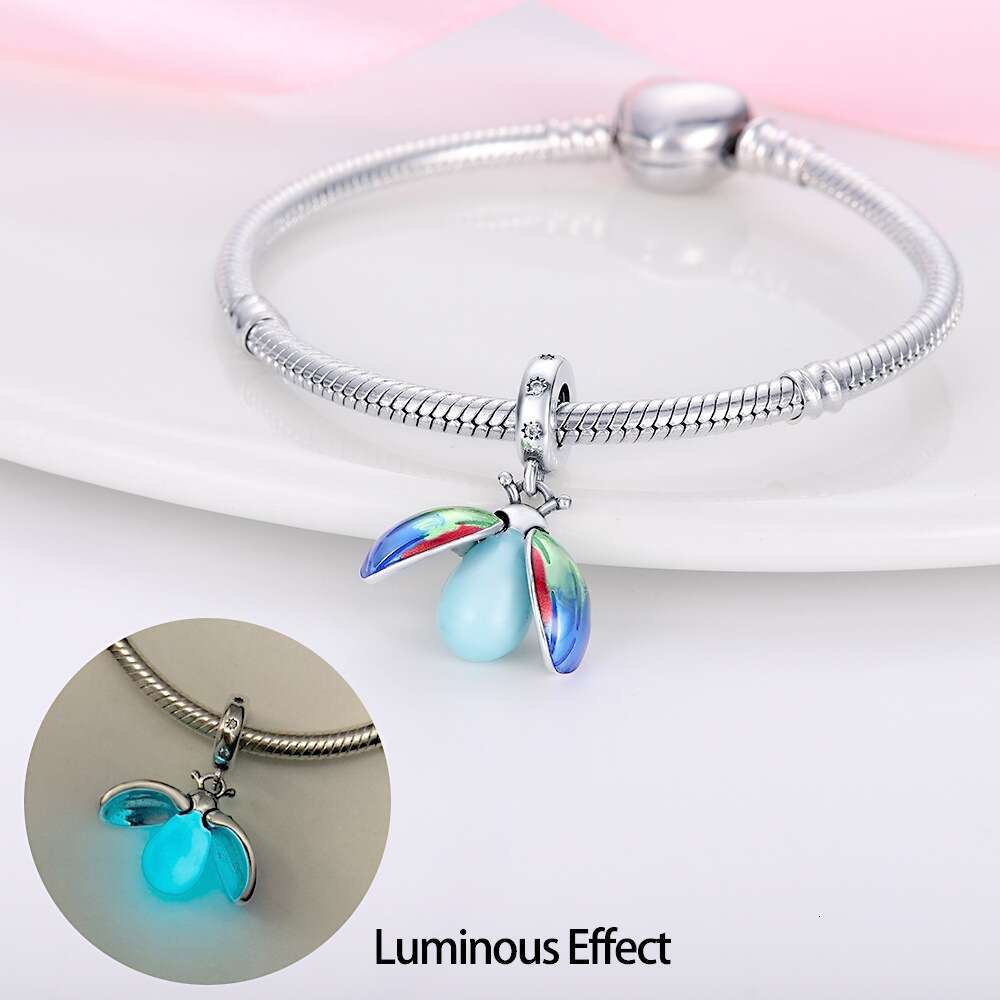 New 925 Sterling Silver Charm Colorful Nightglow Firefly Ladybug Turtle Pendant Fit Charms Silver 925 Original Bracelet DIY Jewelry Making For women G
