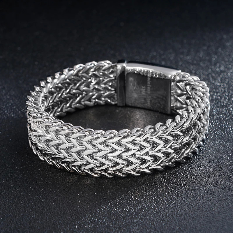 Fongten 30mm mesh chain bracelet mens stainless steel wristband charm gold silver jewelry 240912