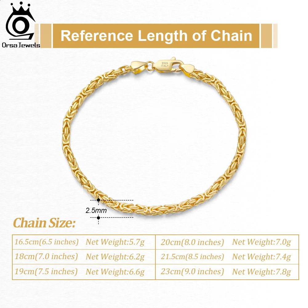 ORSA JEWELS Italy 25mm Flat Byzantine Chain Bracelet for Womens Party 925 Silver y Accessories SB122 240912