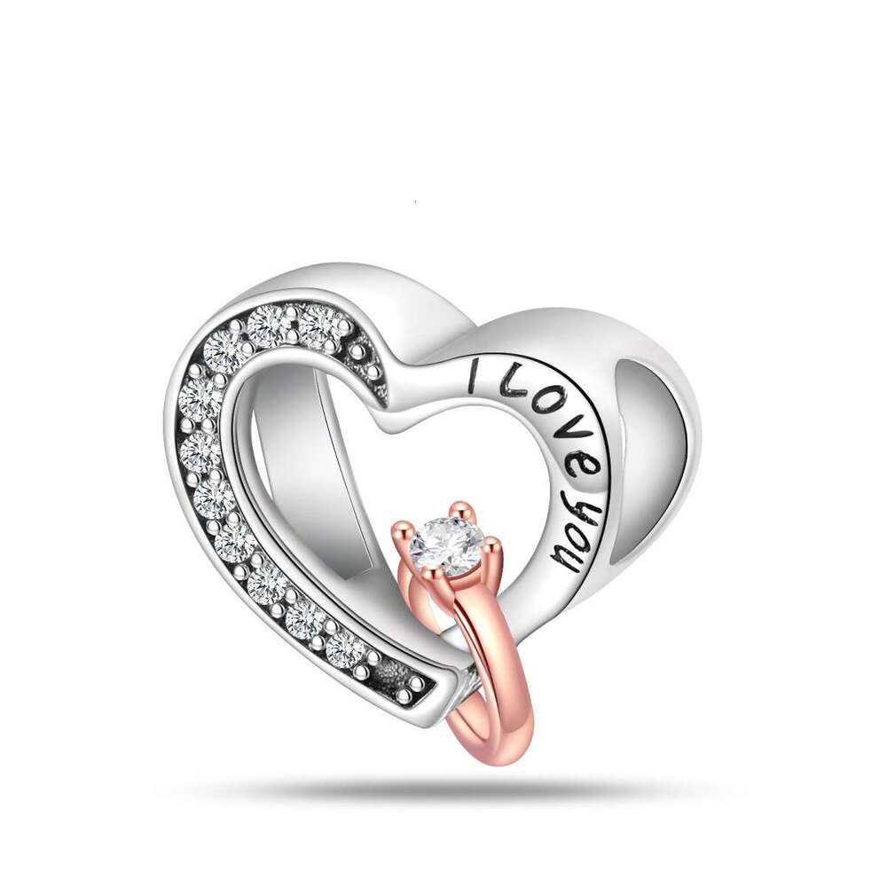 New 925 Sterling Silver Charm Romantic couple pendant with hollow out heart cz ring beads Fit Charms Silver 925 Original Bracelet DIY Jewelry Making F