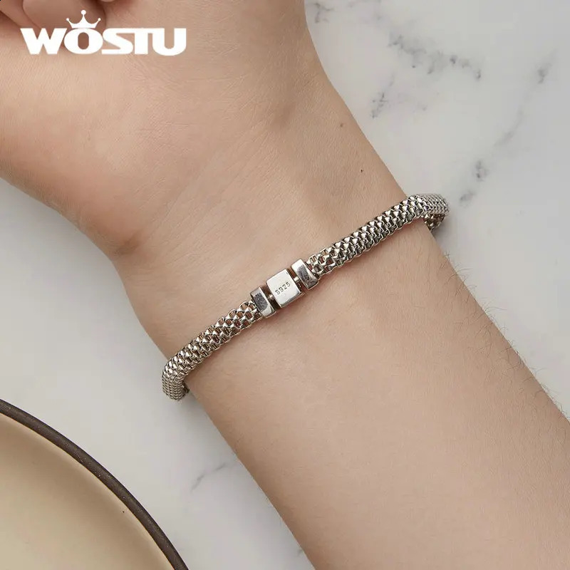WOSTU 925 Pure Silver European Simple Knitted Mesh Bracelet Womens Fashion Chain y Wrist Jewelry Wedding Gift B124 240912