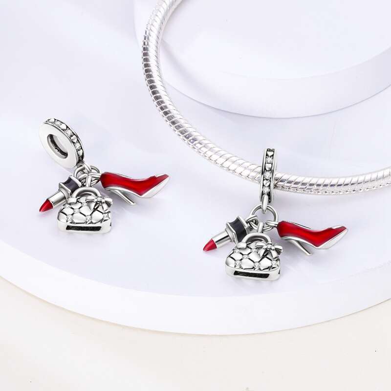925 Sterling silver High Heels Lipstick Perfume Charms Pendants Fit Original Bracelet Necklace DIY Beads For Women Jewelry