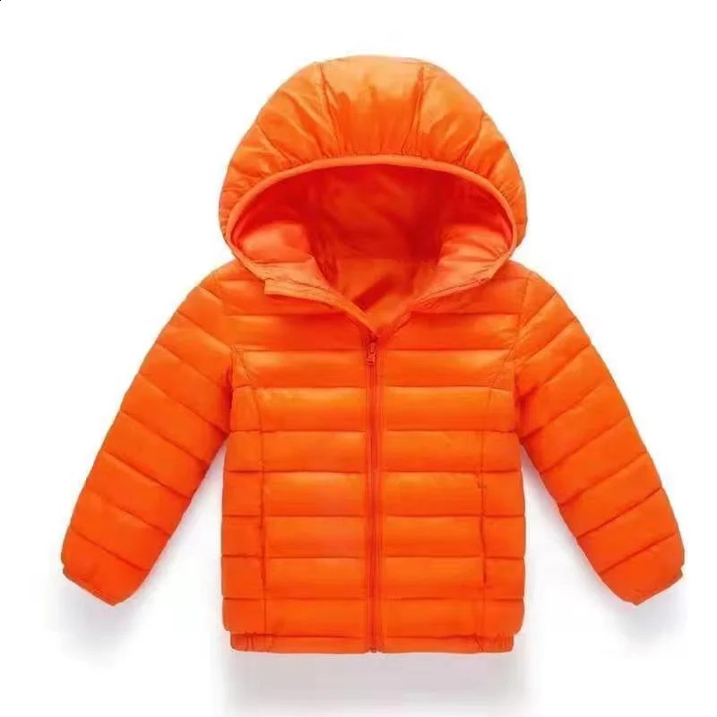 Autumn and winter childrens down jackets thin warm jackets for boys and girls childrens clothing with hooded zippered jackets for ages 4-12 240903