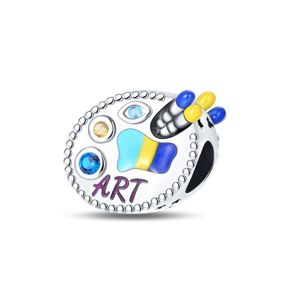 New 925 Sterling Silver Charm Brush Tool Color Disc Bead Pendant Fit Charms Silver 925 Original Bracelet DIY Jewelry Making For women Gifts