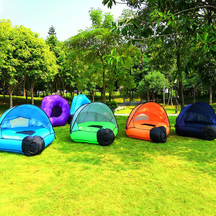 Outdoor Patio Furniture Double Inflatable Couch Garden Sofa Portable Lazy Air Pad Sleeping Bag Bed With Sunshade