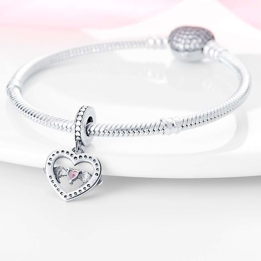 New 925 Sterling Silver Charm Heart shaped wing pendant Fit Charms Silver 925 Original Bracelet DIY Jewelry Making For women Gifts