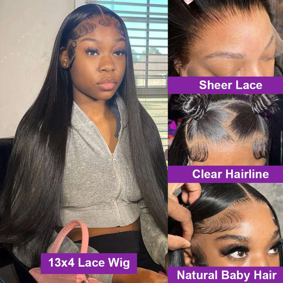 200 Density Bone Straight 13X6 Front Human Hair Pre Plucked 13X4 HD Transparent Lace Frontal Wig For Women