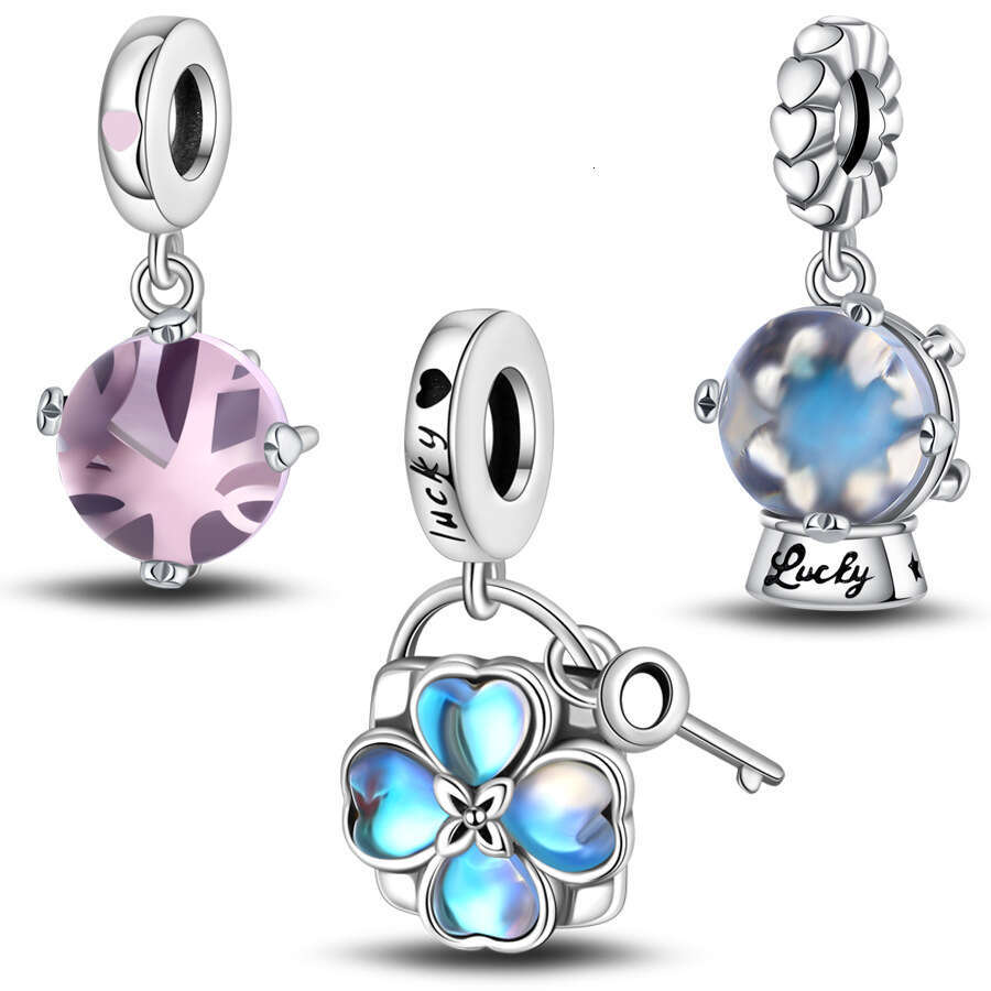 New 925 Sterling Silver Charm Colorful Stone Pink Tree of Life Clover Pendant Fit Charms Silver 925 Original Bracelet DIY Jewelry Making For women Gif