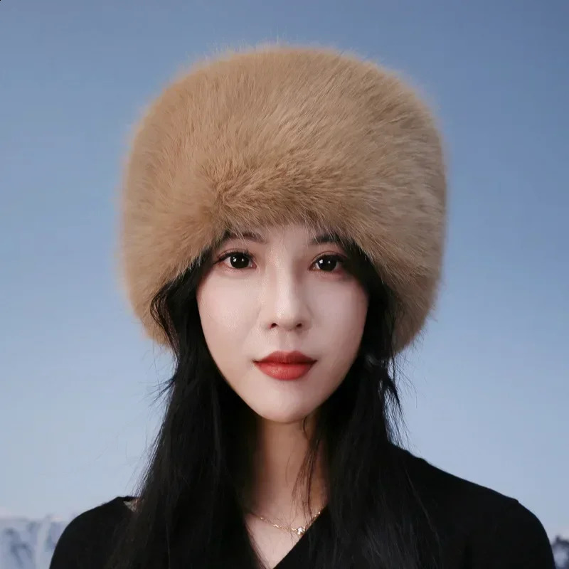Super Fashion Winter Snow Hat with Artificial Fur Thick Womens Fluffy Fur Hat Skiing Russian Windproof Hat Party Warm Fox Fur Hat Black 240914