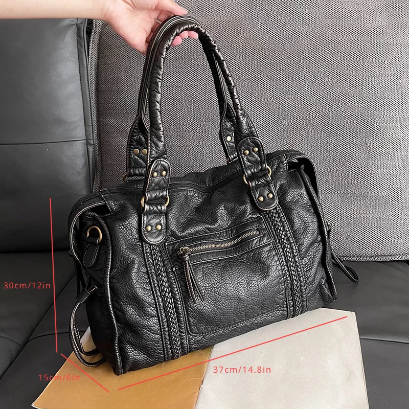 Soft Leather Retro Shoulder Messenger Large Capacity Tote Y2k Motorcycle Bag