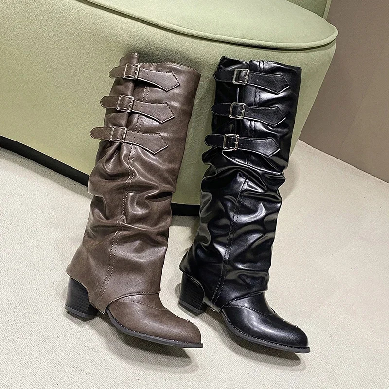 2024 Thick High Heels Womens Western Cowboy Boots Fashion Detachable Long Knight Boots Elegant Thick High Heels Womens Shoes 240914
