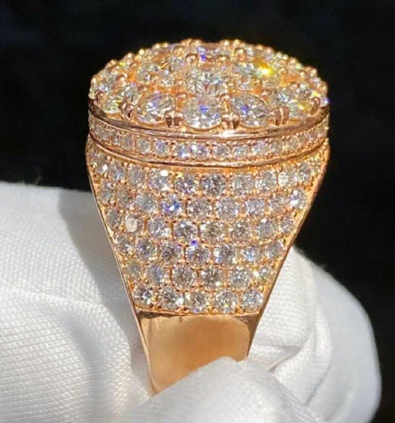 Custom Diamond Ring Man Round Hip Hop VVS Moissanite Iced Out Ring Silver Diamond Ring