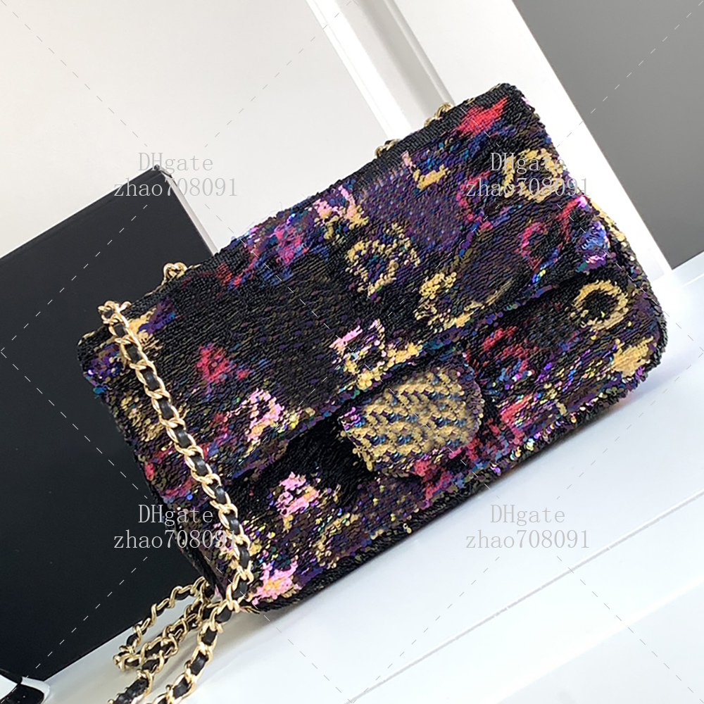 Sequin designer flap bag 20cm genuine leather shoulder bag TOP Quality Luxury women crossbody bag With box C582