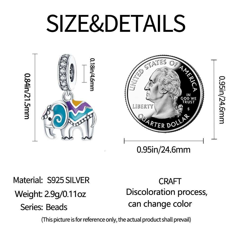 New 925 Sterling Silver Charm Colorful Elephant Pendant Fit Charms Silver 925 Original Bracelet DIY Jewelry Making For women Gifts