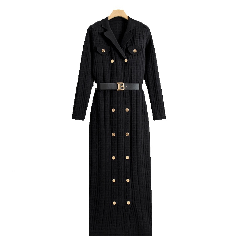 Women 2024 Spring Autumn Elegant Sleeve Knitted Sweater Office Dress Chic Lady Wrap Hips Bodycon Long Vestidos