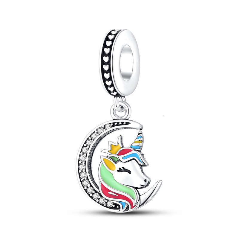New 925 Sterling Silver Charm Rainbow Seven Color Heart shaped Pony Pendant Fit Charms Silver 925 Original Bracelet DIY Jewelry Making For women Gifts