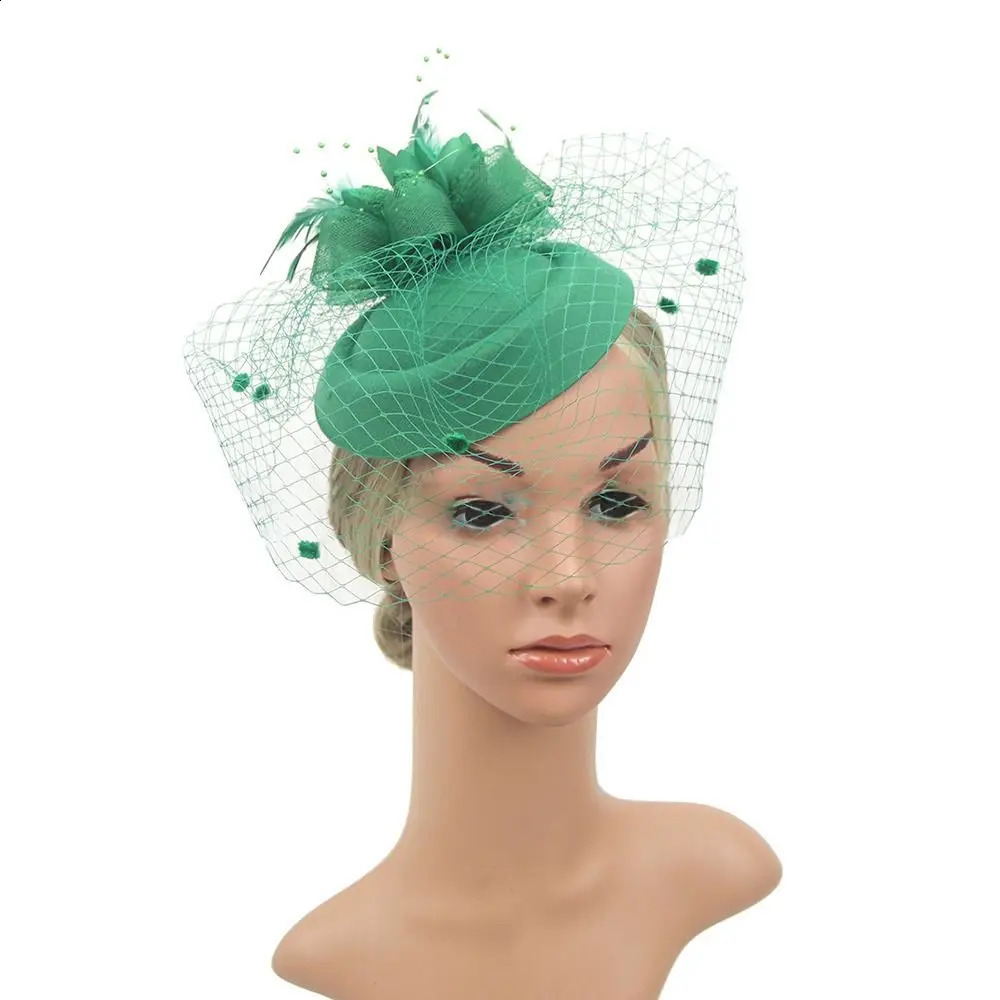 Half Face Cover Mesh Top Hat Feather Hair Accessories Bride Headwear Net Yarns Veil Headdress Caps 240906