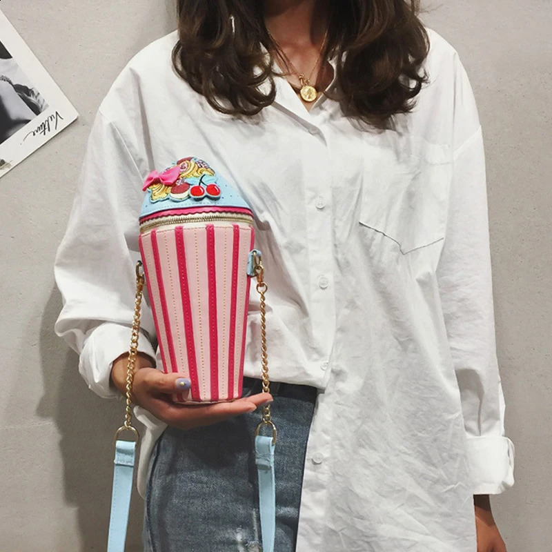 Creative ice cream shoulder bag for women colorful metal chain cross body bag cute for women mobile phone bag 240912