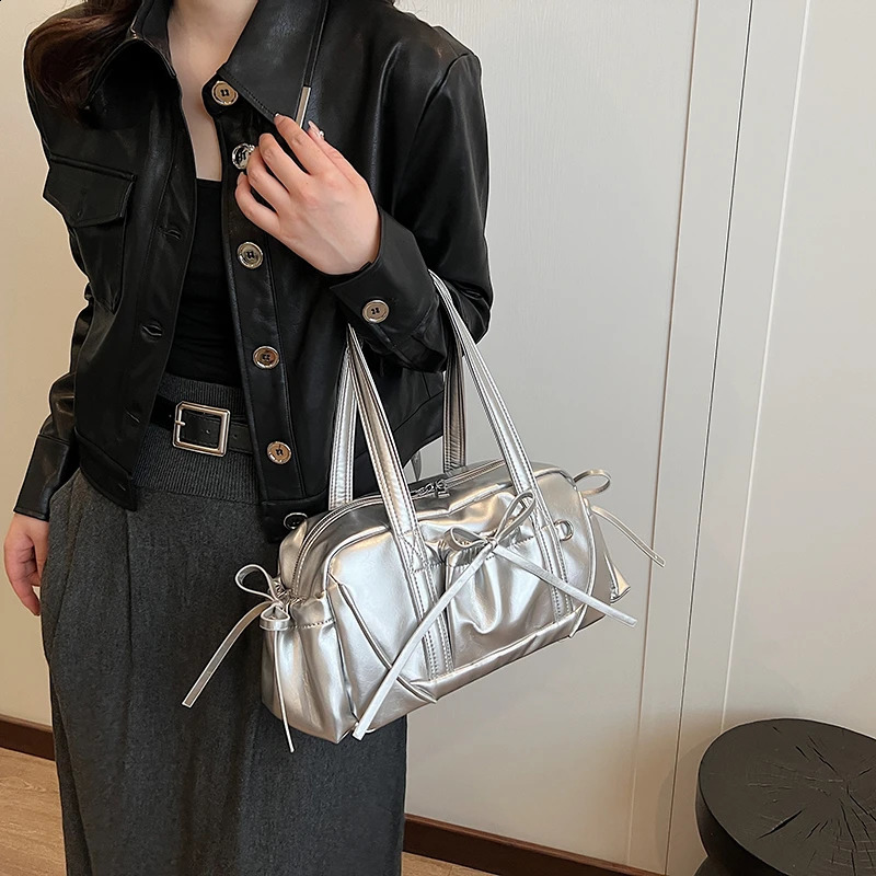 Retro Red Womens Bag Cute Bow Tie n Underarm For Women Korean Travel Handbag And Purse Pu Leather Shoulder Tote 240914