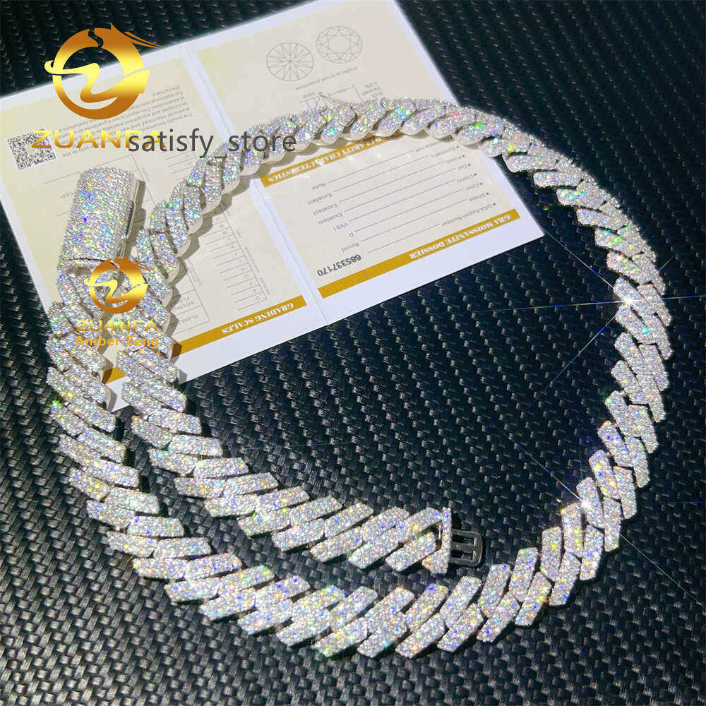 13mm Real Gold Plating Trendy 925 Silver Necklace Moissanite Cuban Link Chain Hip Hop Jewelry Iced Out