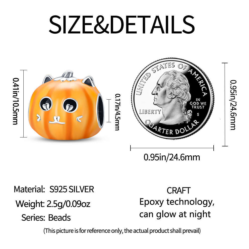 New 925 Sterling Silver Charm Halloween Colorful Night Light Pumpkin Beads Fit Charms Silver 925 Original Bracelet DIY Jewelry Making For women Gifts