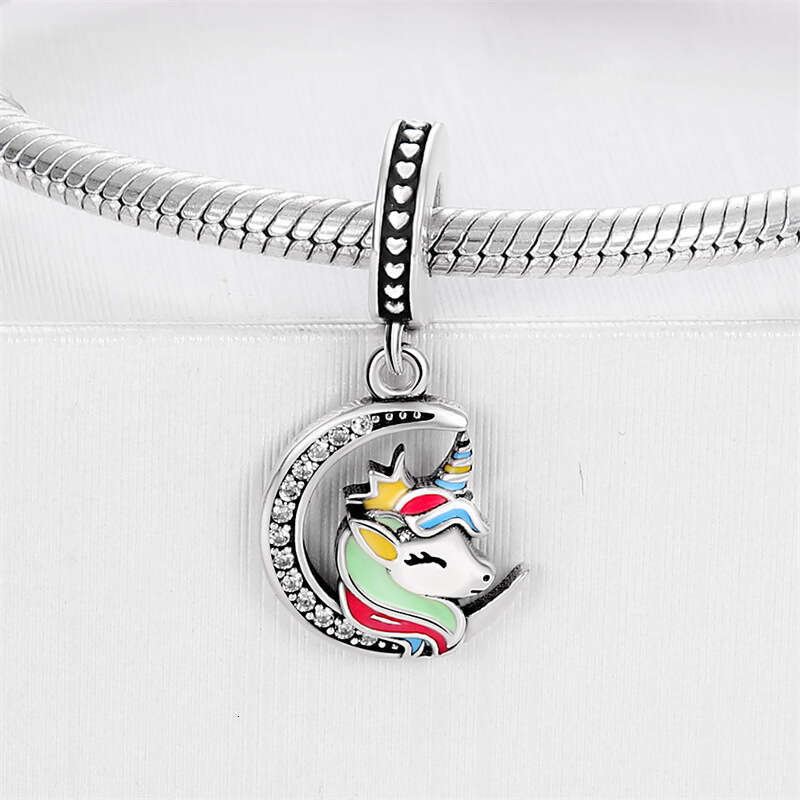 New 925 Sterling Silver Charm Rainbow Seven Color Heart shaped Pony Pendant Fit Charms Silver 925 Original Bracelet DIY Jewelry Making For women Gifts