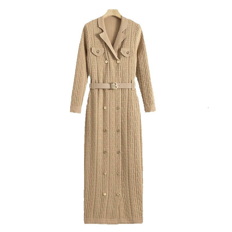 Women 2024 Spring Autumn Elegant Sleeve Knitted Sweater Office Dress Chic Lady Wrap Hips Bodycon Long Vestidos
