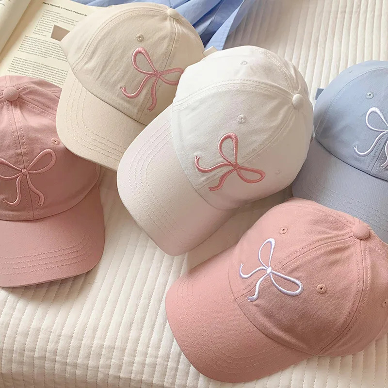 Sweet Bowknot Embroidery Baseball Hat For Women Solid Color Korean Girl ed Cap Outdoor Soft Cotton Sun Visors 240906