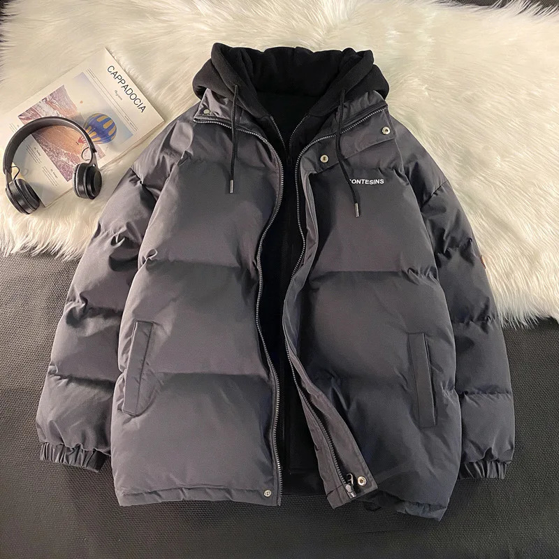 Korean two-piece zipper down jacket to keep warm cotton-padded jacket Y2K casual Joker coat for men and women in Harajuku 240914