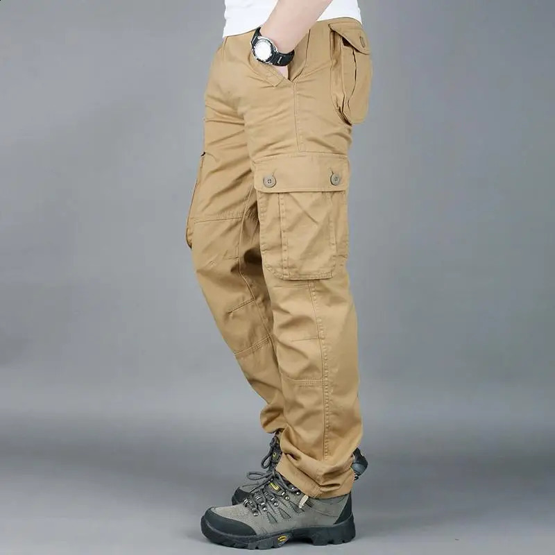 Mens Military Tactical Pants Cotton Work Overalls Cargo Loose Straight Gym Running Training Sports Wear Jogger Sweatpants 240911