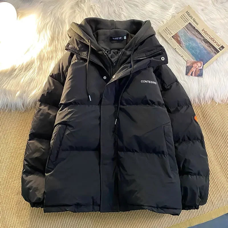 Korean two-piece zipper down jacket to keep warm cotton-padded jacket Y2K casual Joker coat for men and women in Harajuku 240914