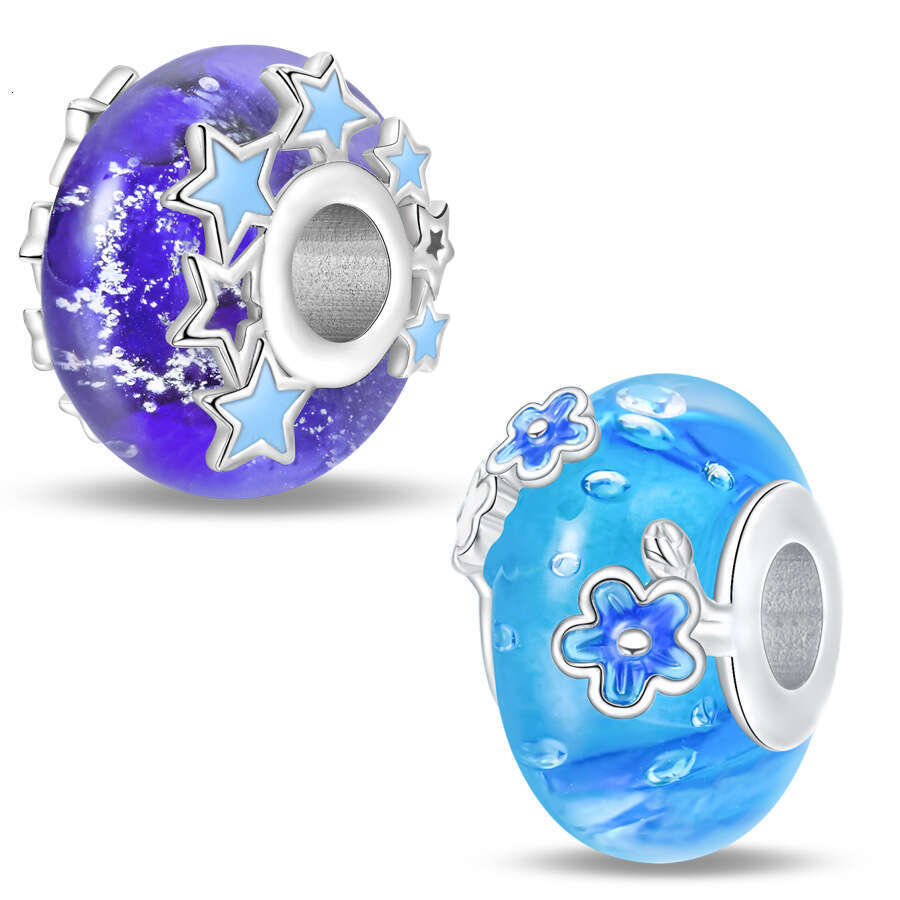 New 925 Sterling Silver Charm Blue Galaxy Glass Beads Fit Charms Silver 925 Original Bracelet DIY Jewelry Making For women Gifts