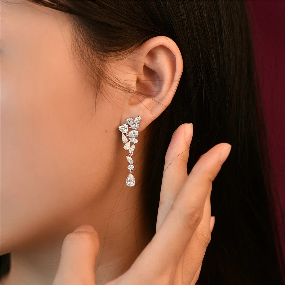 Wong Rain 925 Sterling Silver Pear Lab Sapphire High Carbon Diamonds Gemstone 18K Gold Plated Drop Dangle Earrings Fine Jewelry 240914