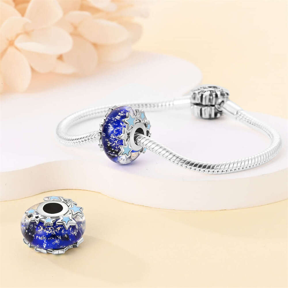 New 925 Sterling Silver Charm Blue Galaxy Glass Beads Fit Charms Silver 925 Original Bracelet DIY Jewelry Making For women Gifts