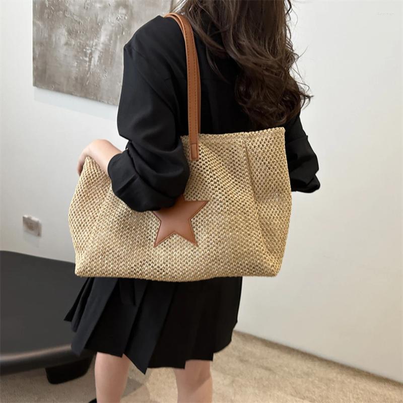 3 Totes Fashion Star Straw Beach Bag Large Summer Shoulder Woven Vacation Holiday Travel Handbag 4